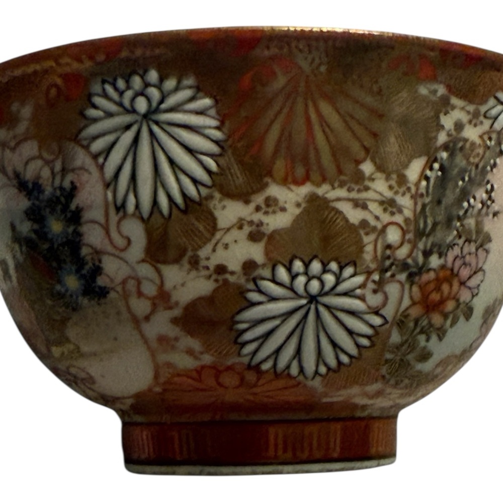 Japanese Kutani Tea Pourer Bowl With Set of  Decorative Ceramic Tea Cups Vintage - Picture 9 of 9